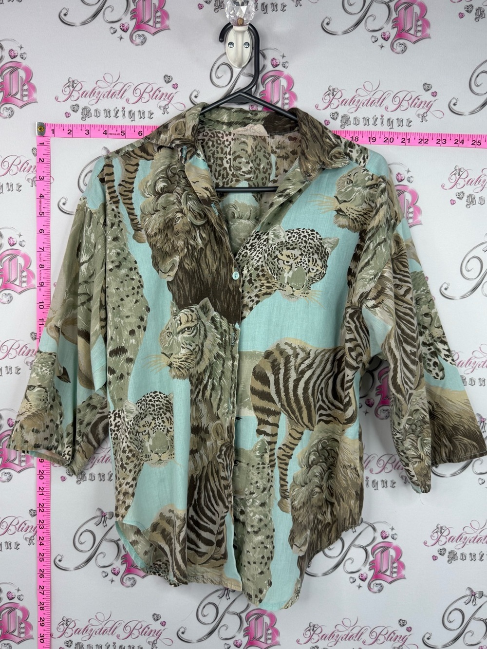 Oblique button up shirt Vintage Animal Print Button-Up Shirt in Aqua and Tan